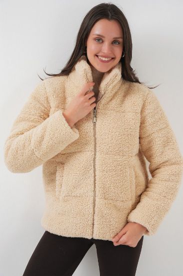5178 Astarlı Peluş Mont - Krem resmi